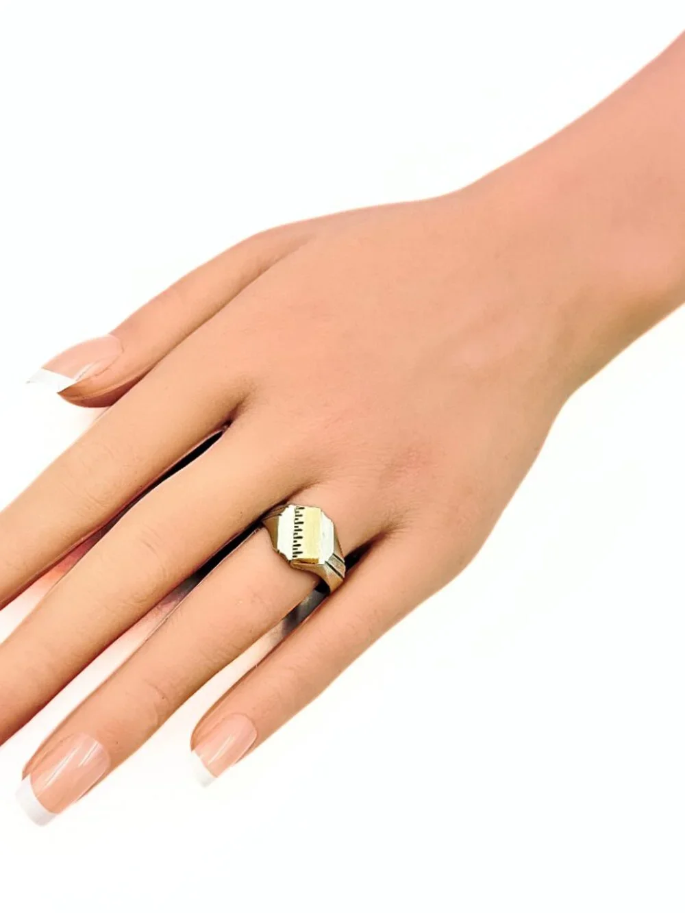 Vintage Marked 10K Gold Sterling Silver Industrial Modernist  Ring Sz 9.25